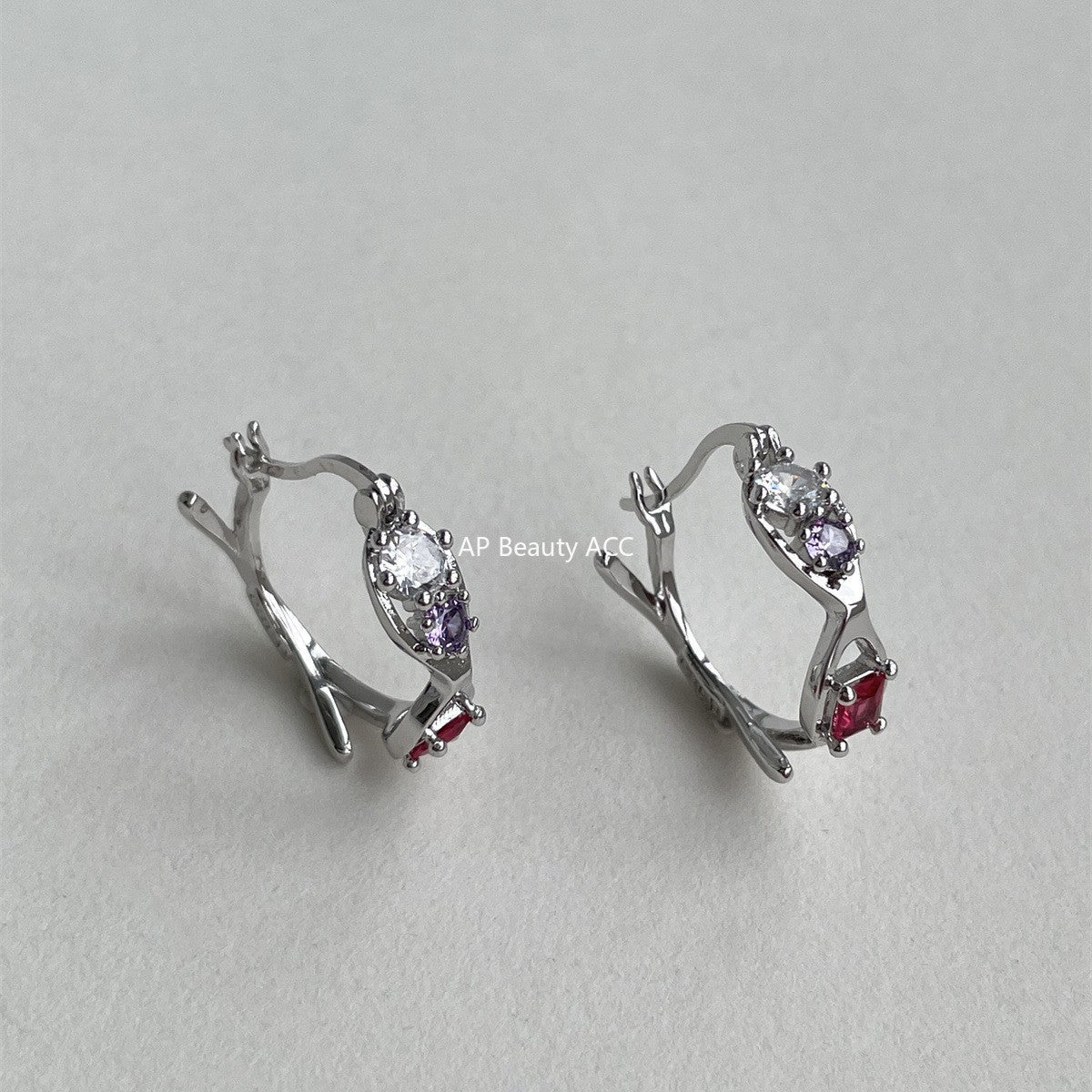 A관 - 925 은침 컬러 큐빅 링 귀걸이 [EH-4027] 25.10-2