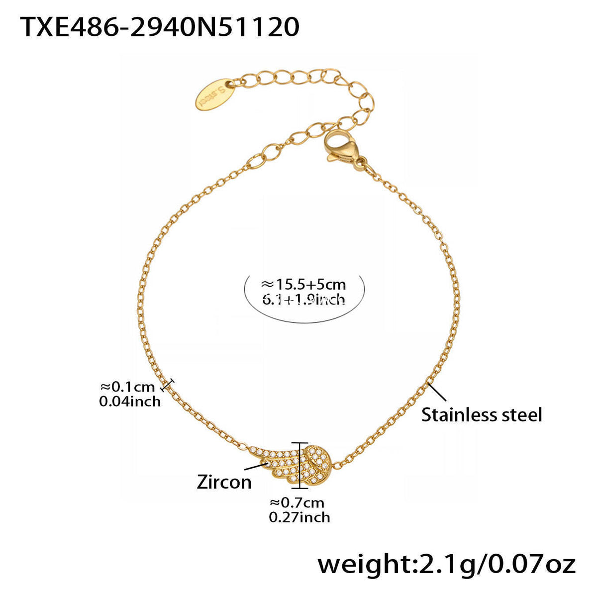 D관 - 스테인리스 스틸 날개 큐빅 18K 도금 팔찌 목걸이 귀걸이 반지 [TXP486] 25.11-4