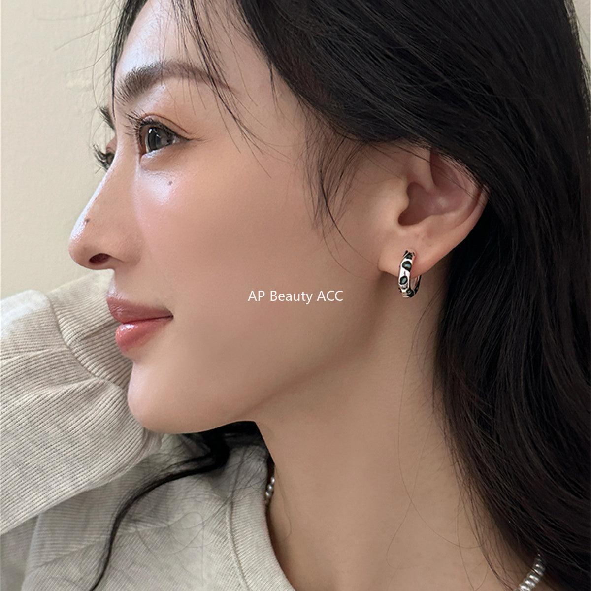 A관 - 유니크 점박이 디자인 925 은침 후프 귀걸이 [EH-3566] 25.04-2