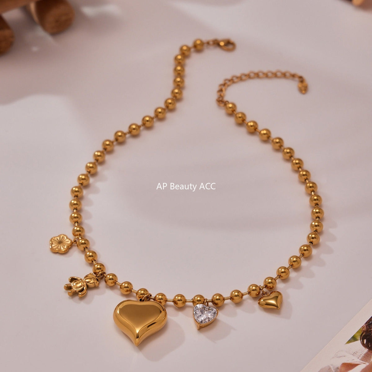 D관 - 스테인리스 스틸 18K 도금 큐빅 하트 곰 펜던트 목걸이 [P1032] 25.10-3