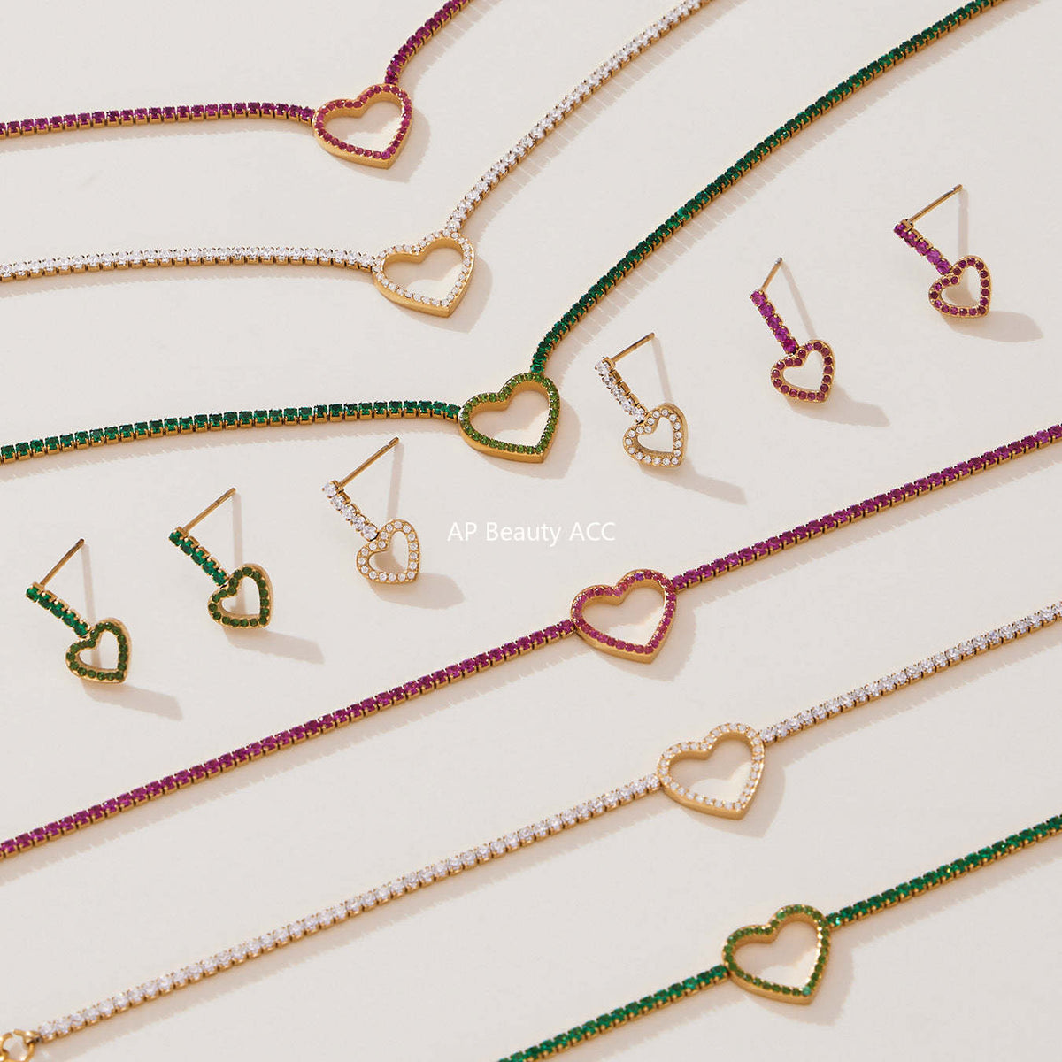 D관 - 스테인리스 스틸 풀큐빅 하트 체인 귀걸이 목걸이 팔찌 [TXP455] 25.10-4