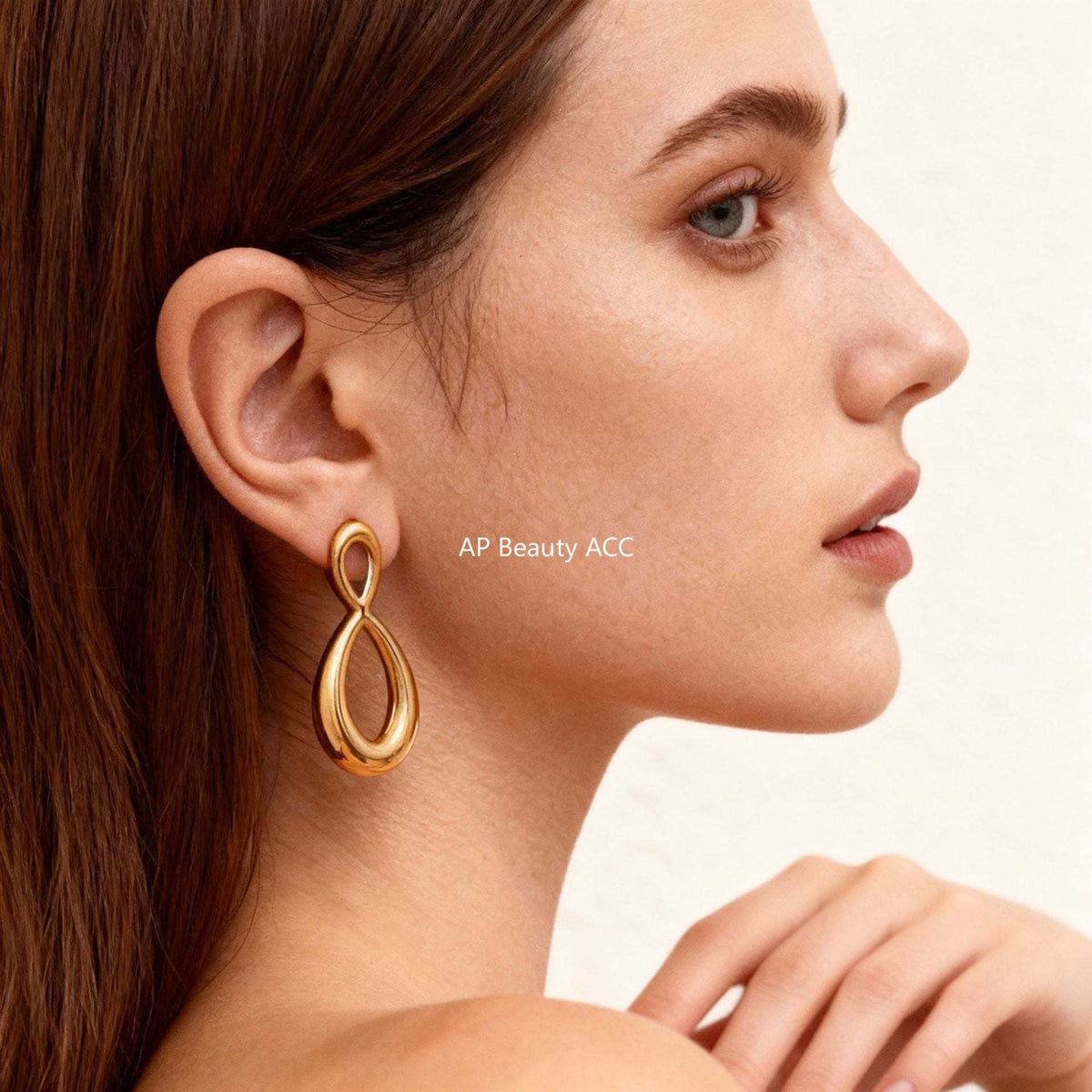 D관 - 스테인리스 스틸 투톤 18K 도금 8자 모양 귀걸이 [F625] 25.12-1