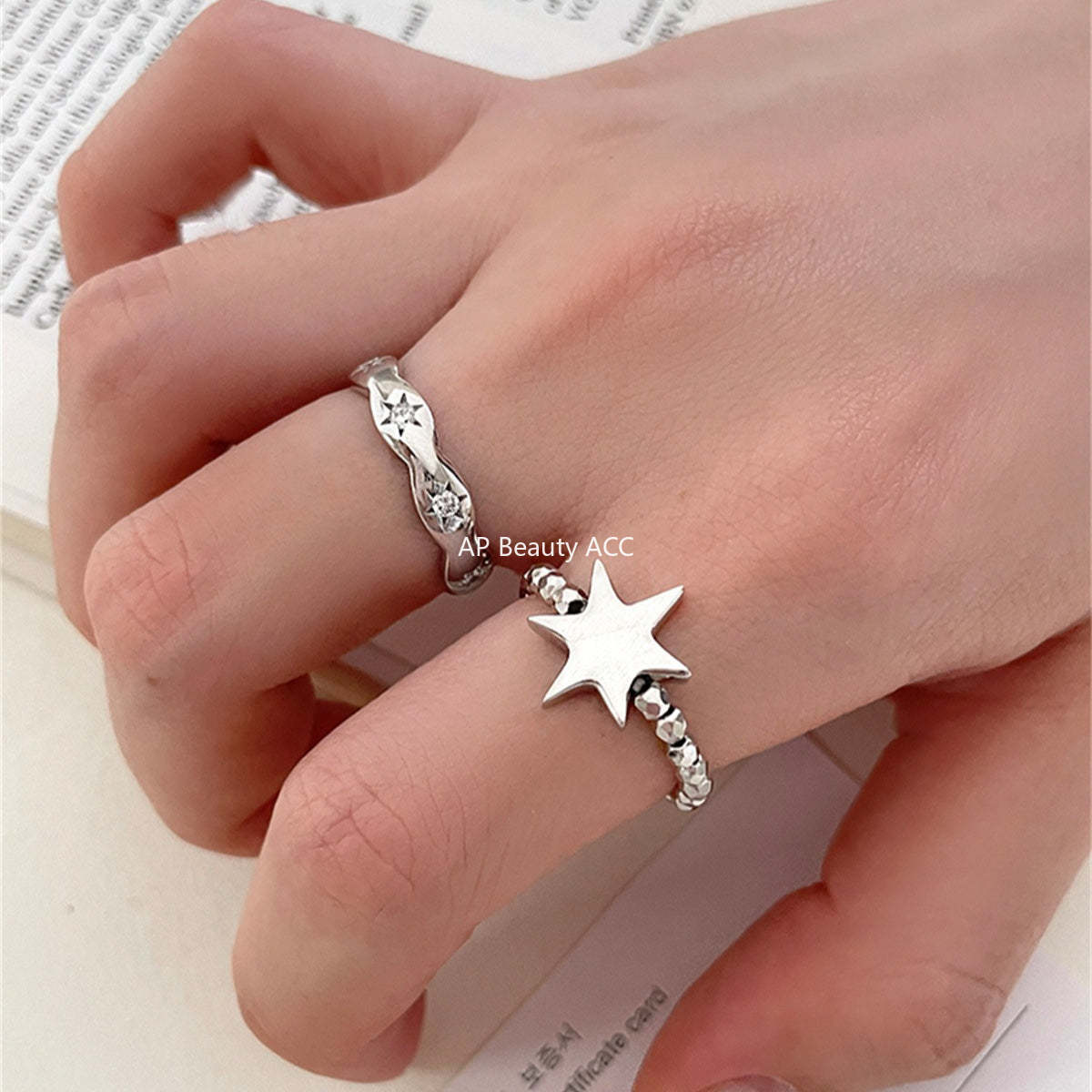 A관 - 925 실버 오각별 큐빅 오픈형 비즈줄 반지 [JZ-0709] 25.09-4