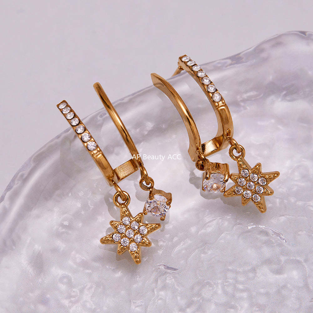 D관 - 스테인리스 큐빅 더블 레이어 별 디자인 귀걸이 [F1327] 25.10-5