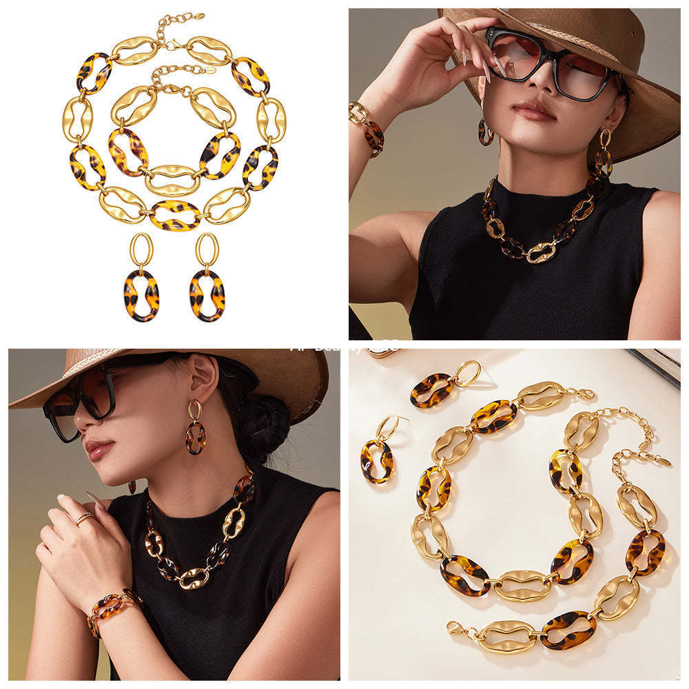 D관 - 레진 타원 체인 디자인 스테인리스 목걸이 팔찌 귀걸이 [TXP470] 25.11-3