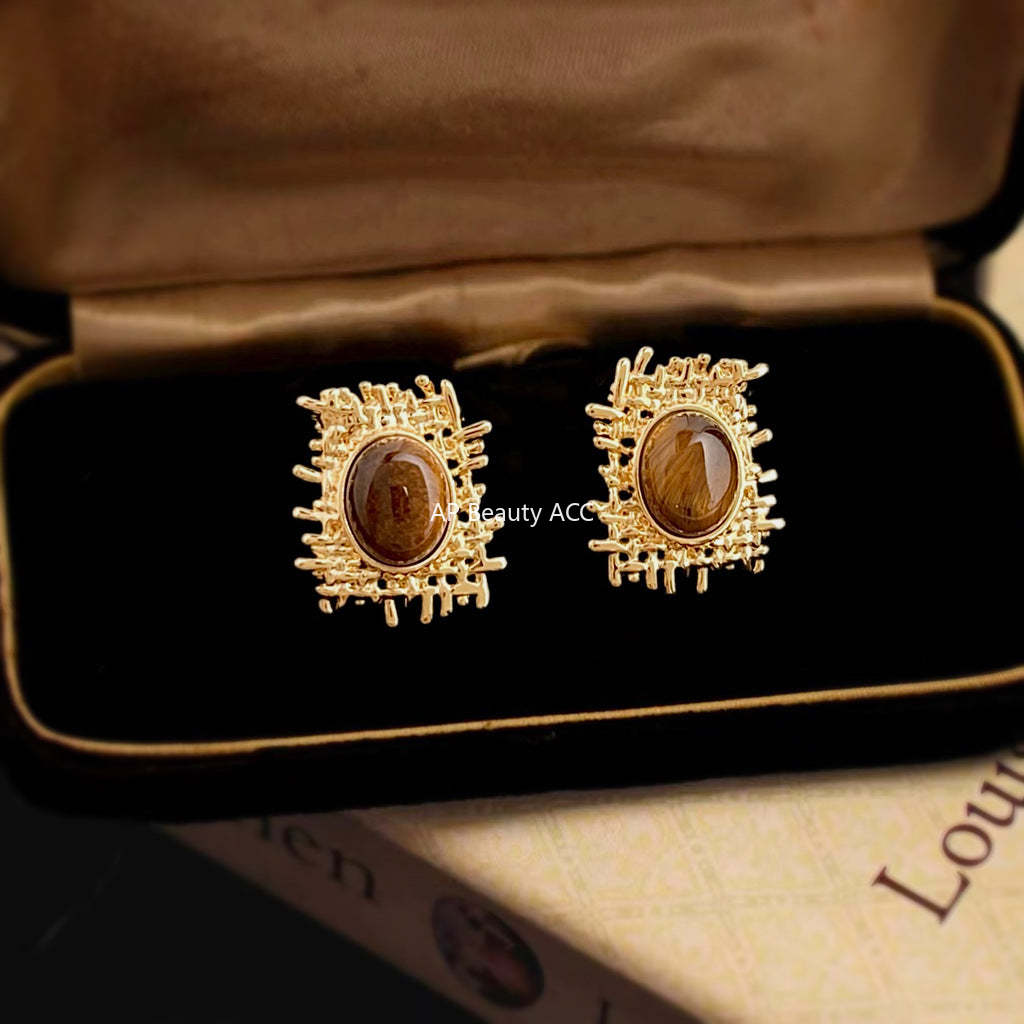 C관 - 호안석 비정형 망사 디자인 925 은침 귀걸이 [6977] 25.10-5