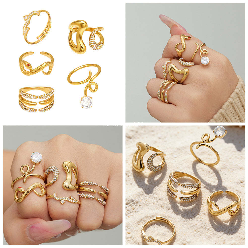 D관 - 스테인리스 스틸 18K 도금 미니 큐빅 오픈형 반지 [A382-A-A622-A674] 25.12-3