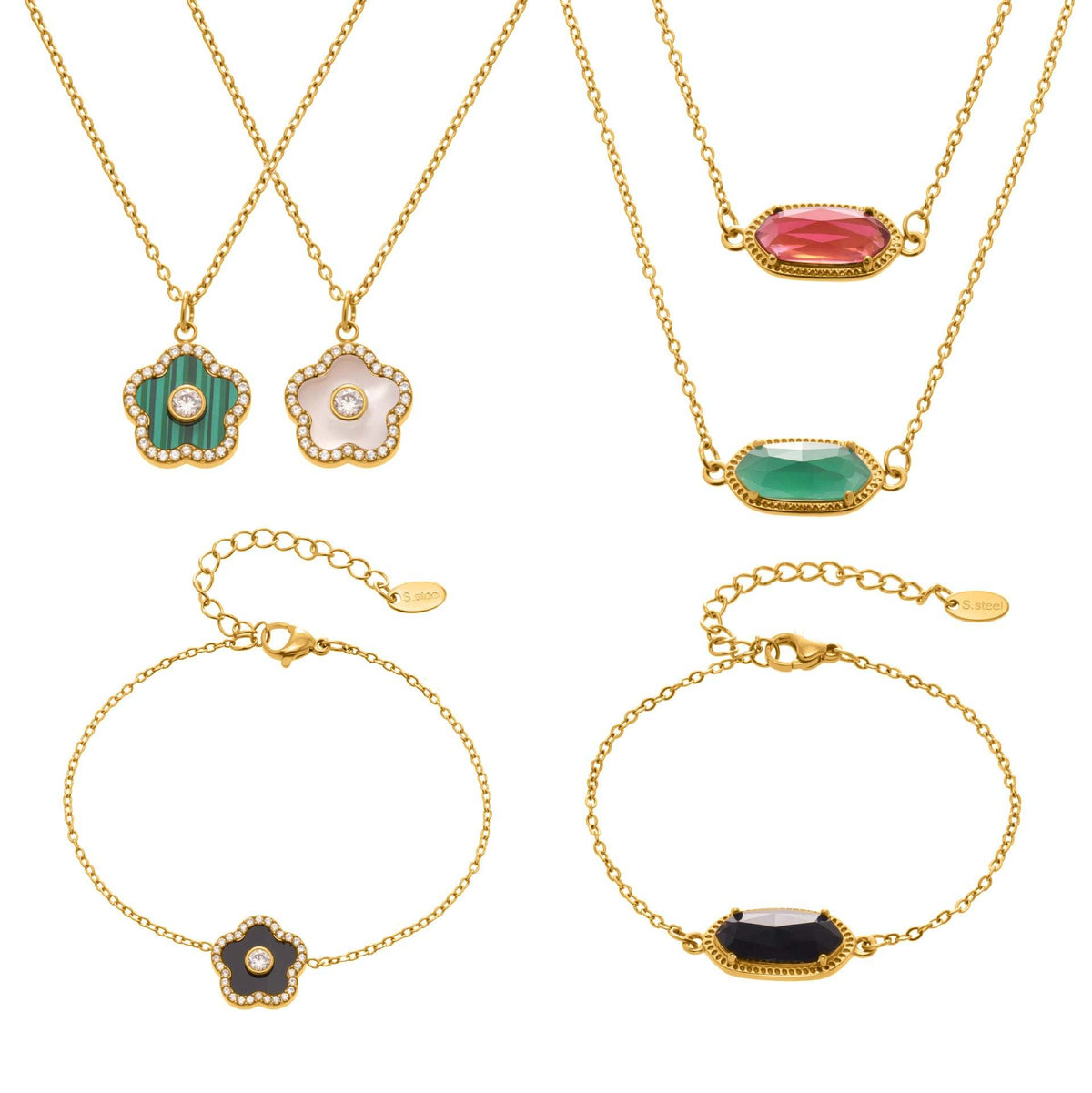 D관 - 스테인리스 스틸 크리스탈 큐브 플라워 큐빅 펜던트 목걸이 팔찌 [TXP453] 25.10-4