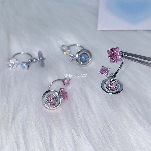 A관 - 사각 큐빅 우주 행성 펜던트 티타늄 스틸 귀걸이 [EH-4153] 25.12-2