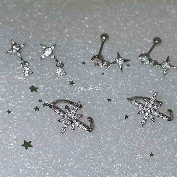 A관 - 925 은침 사각별 큐빅 피어싱 링 귀걸이 [EH-3972] 25.10-5