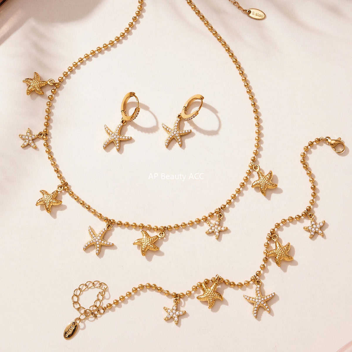 D관 - 스테인리스 스틸 불가사리 큐빅 펜던트 귀걸이 목걸이 팔찌 발찌 [TXP478] 25.11-4