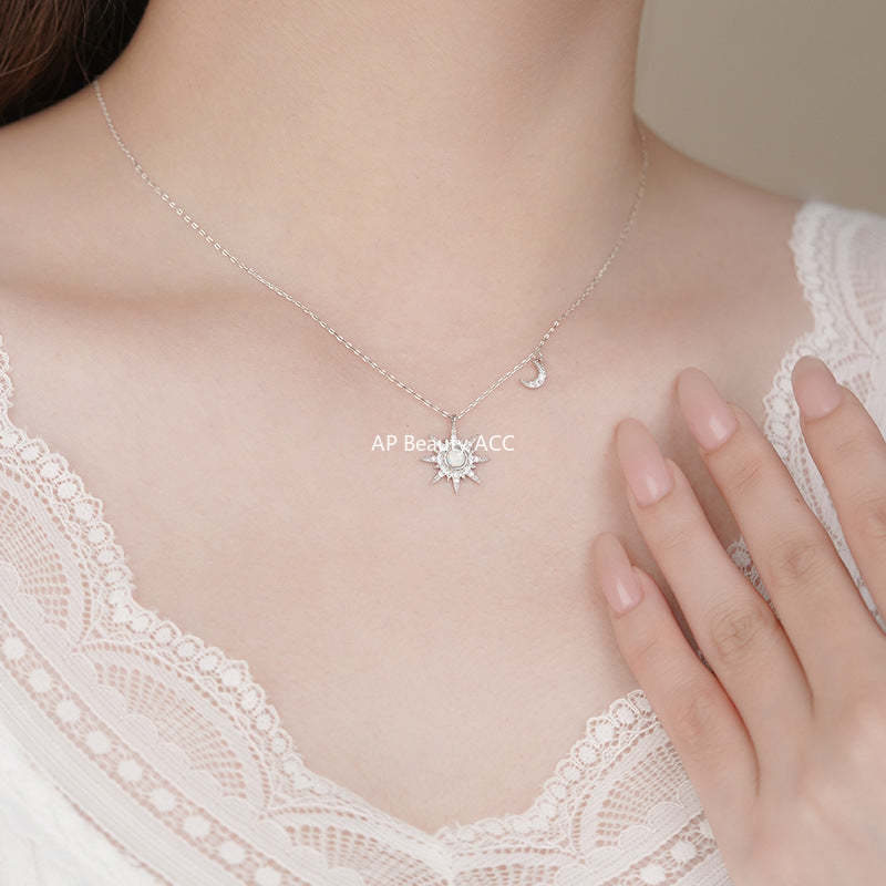 B관 - 925 실버 별 달 모양 큐빅 펜던트 목걸이 [YC1445N_1] 25.10-5