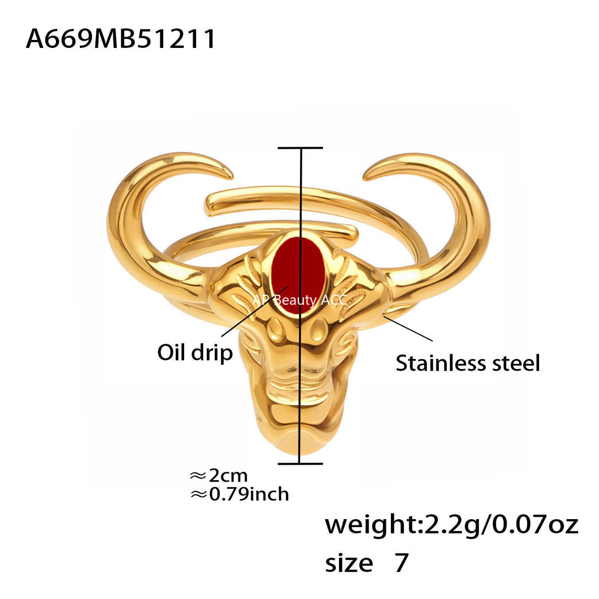 D관 - 스테인리스 스틸 18K 도금 황소 디자인 오픈형 반지 [A668-A689-A670] 25.12-3