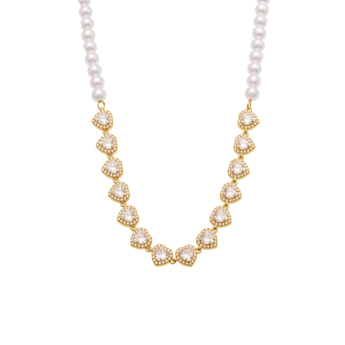 D관 - 18K 도금 스테인리스 스틸 핸드메이드 진주 하트 큐빅 목걸이 [P1735] 25.10-4