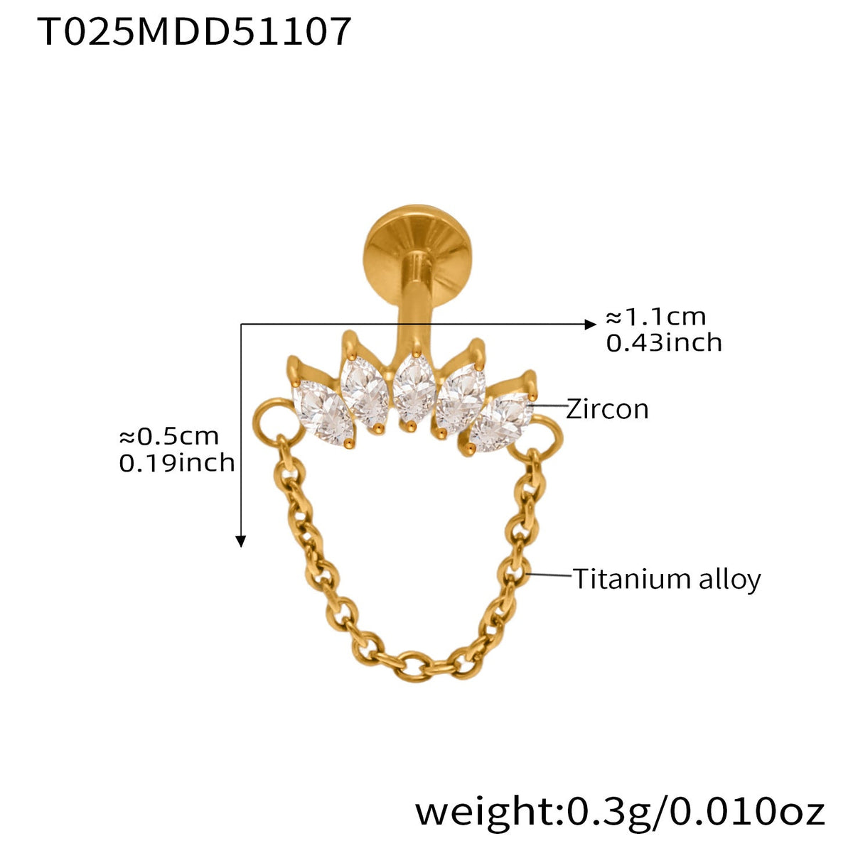 D관 - 티타늄 합금 스틸 입술용 단품 피어싱 [T009] 25.11-2