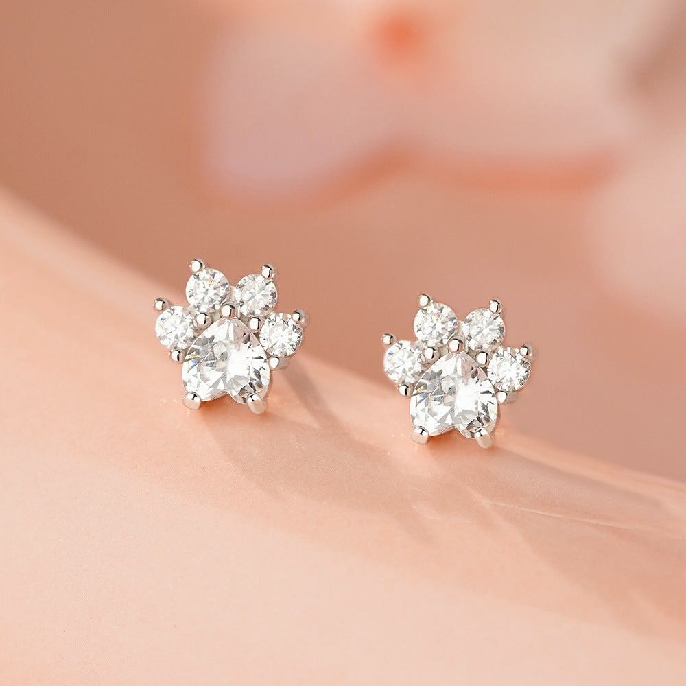 B관 - 999 실버 고양이 발 모양 큐빅 귀걸이 [YC2285E_1] 25.12-1