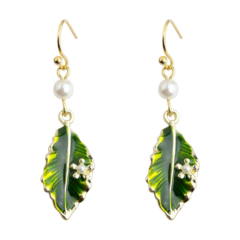 C관 - 에나멜 코팅 나뭇잎 디자인 핸드메이드 후크형 귀걸이 [5700] 25.03-2