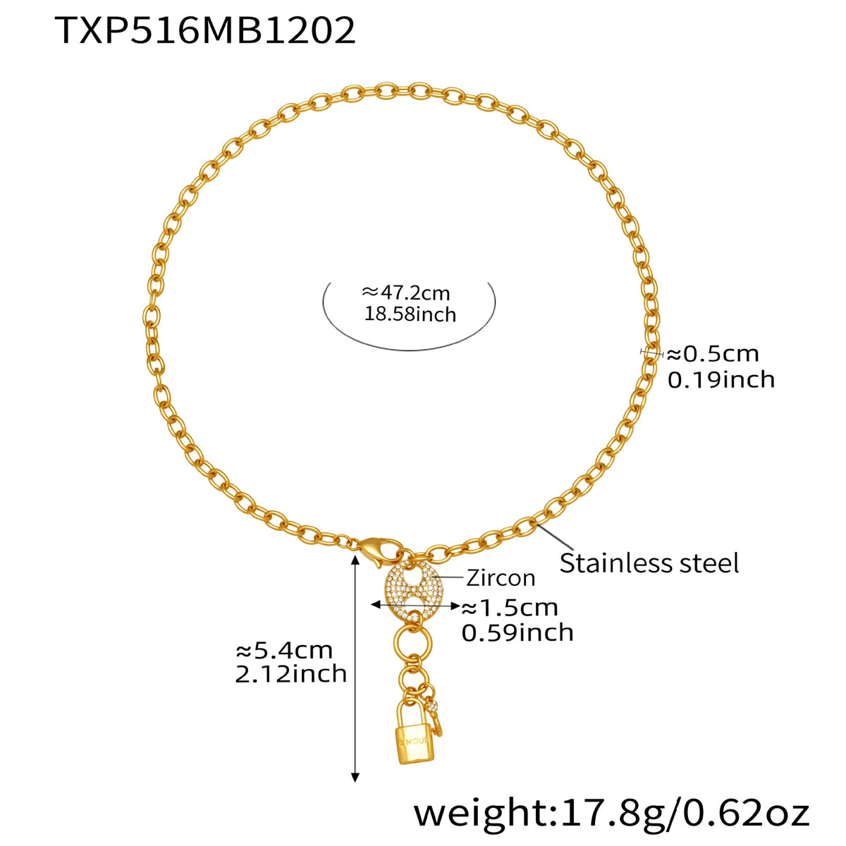 D관 - 풀큐빅 돼지코 자물쇠 태슬 18K 도금 스테인리스 스틸 목걸이 팔찌 [TXP516] 25.12-2