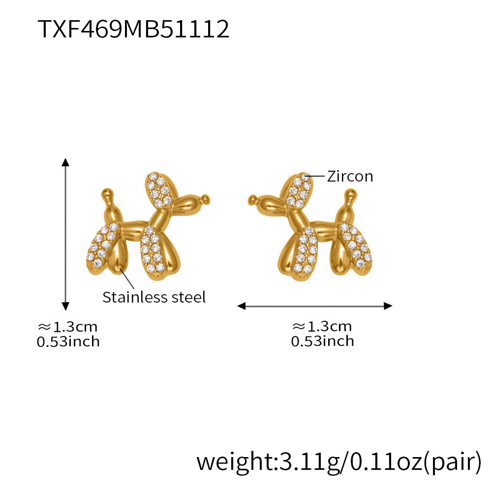 D관 - 큐빅 벌룬독 강아지 펜던트 스테인리스 목걸이 귀걸이 팔찌 [TXP469] 25.11-3