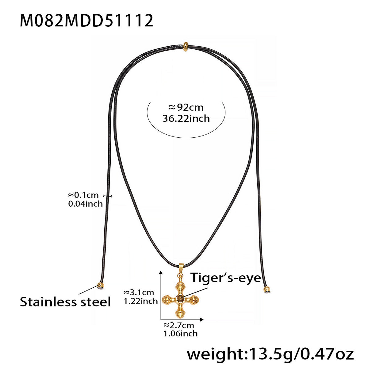 D관 - 호안석 십자가 레더 스트랩 스테인리스 롱 목걸이 [M082] 25.11-3