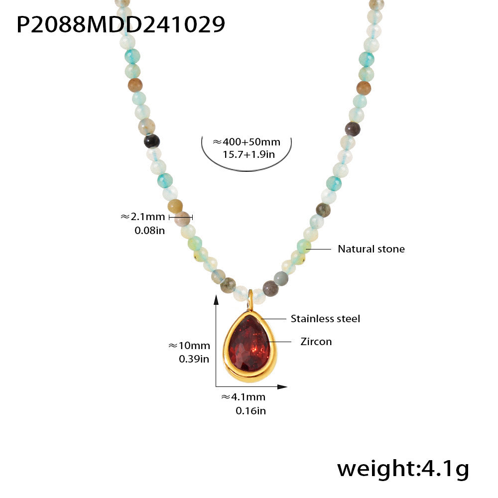 D관 - 천연석 비즈 물방울 큐빅 펜던트 산뜻한 럭셔리 초커 목걸이 [P2088] 24.11-1