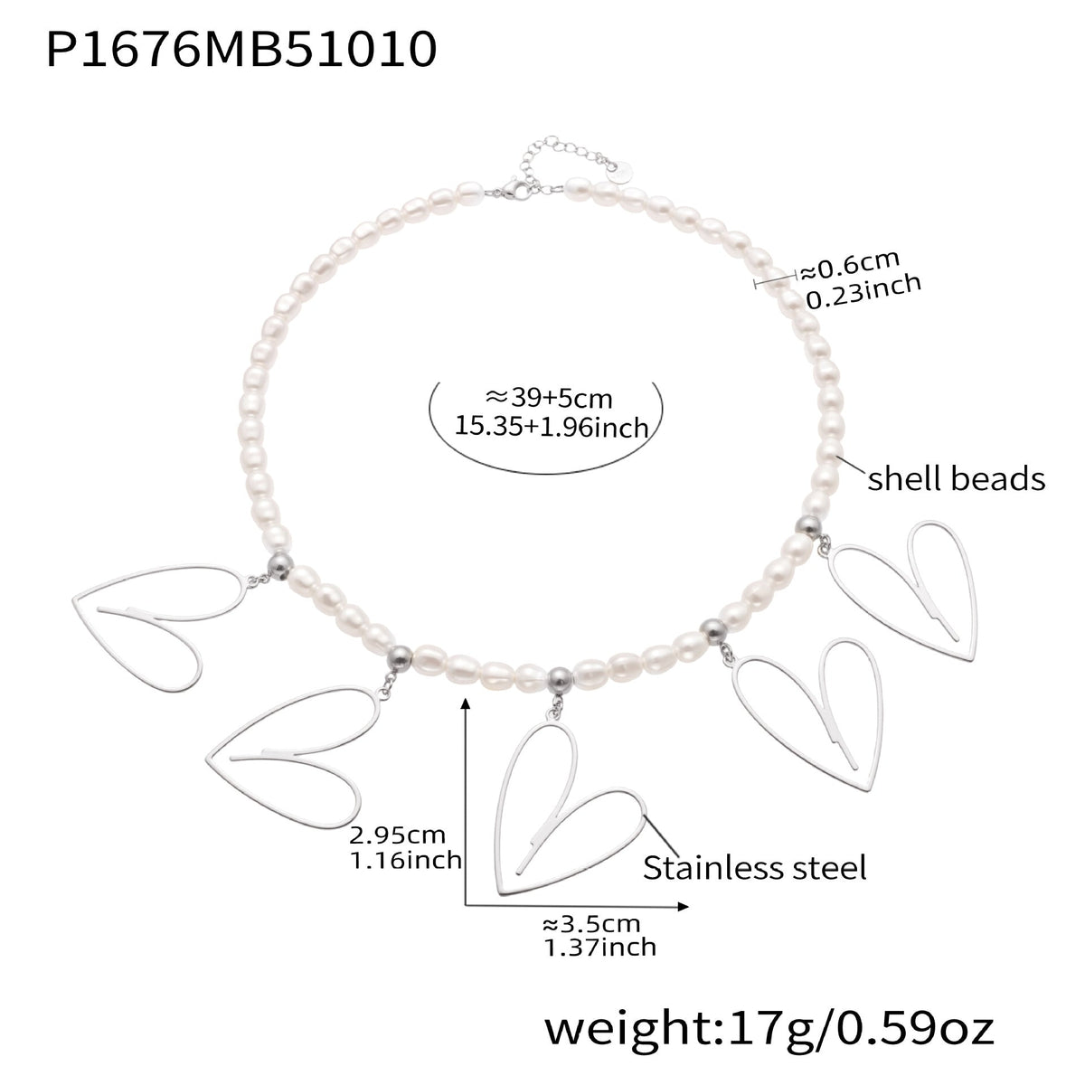 D관 - 스테인리스 스틸 핸드메이드 하트 펜던트 목걸이 [P1676] 25.10-3