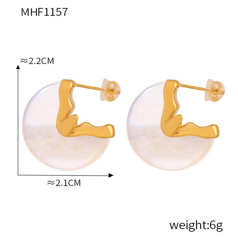 D관 - 화이트 레진 부채형 여성 유니크 디자인 티타늄 스틸 18K 도금 귀걸이 [F1157] 24.03-2
