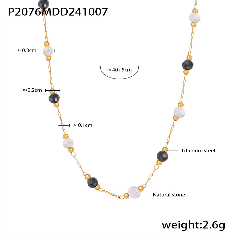 D관 - 18K 도금 천연 라피스 비즈 핸드메이드 티타늄 스틸 이중 체인 목걸이 [P2076-P1694] 24.10-2