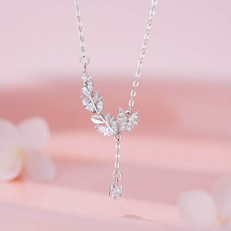 B관 - 999 실버 플라워 나비 디자인 커플 목걸이 [YC1811N_1] 25.11-3