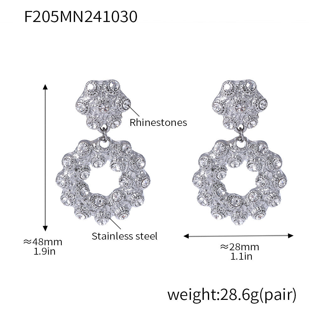 D관 - 빈티지 도넛 라인스톤 스테인리스 스틸 귀걸이 2단 목걸이 [F205-P2080-P2081] 24.11-2