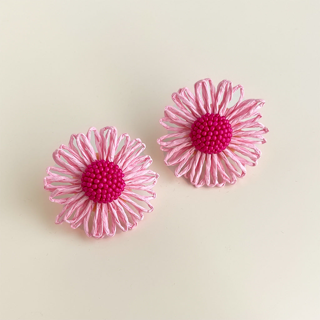 C관 - 컬러풀 핸드메이드 비즈 플라워 은침 귀걸이 [5538-5542] 25.02-2