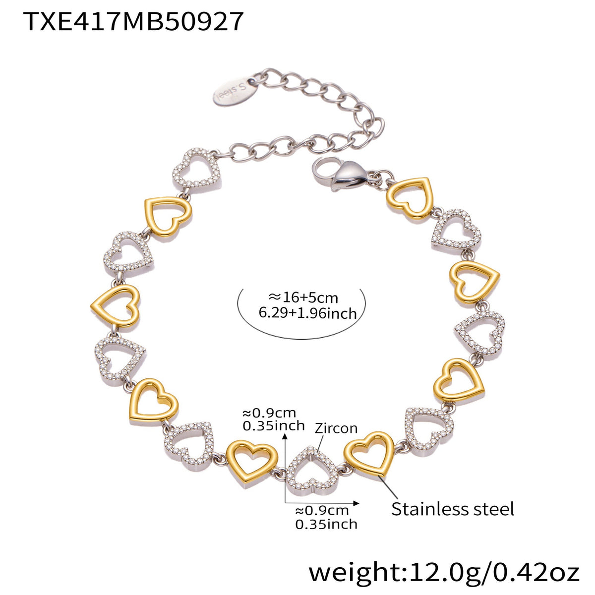 D관 - 18K 골드 도금 스테인리스 스틸 하트 큐빅 핸드메이드 체인 목걸이 팔찌 [TXP417] 25.10-1