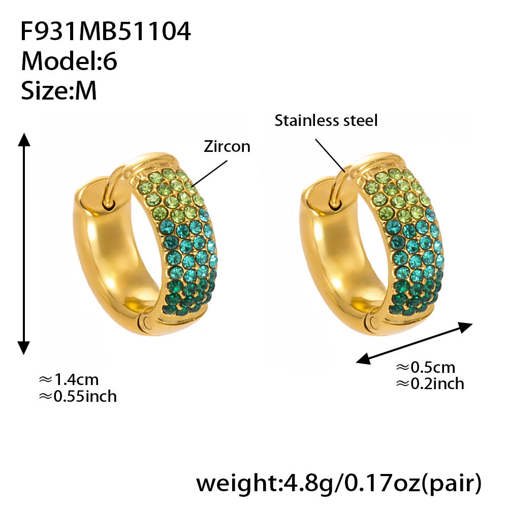 D관 - 스테인리스 컬러 믹스 큐빅 18K 도금 후프 링 귀걸이 [F931] 25.11-2