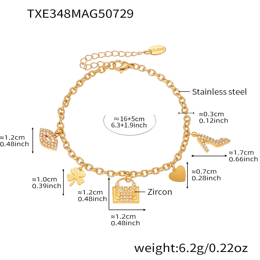 D관 - 18K 도금 자물쇠 하트 네잎클로버 큐빅 스테인리스 스틸 목걸이 팔찌 [TXP348-TXE348] 25.08-2