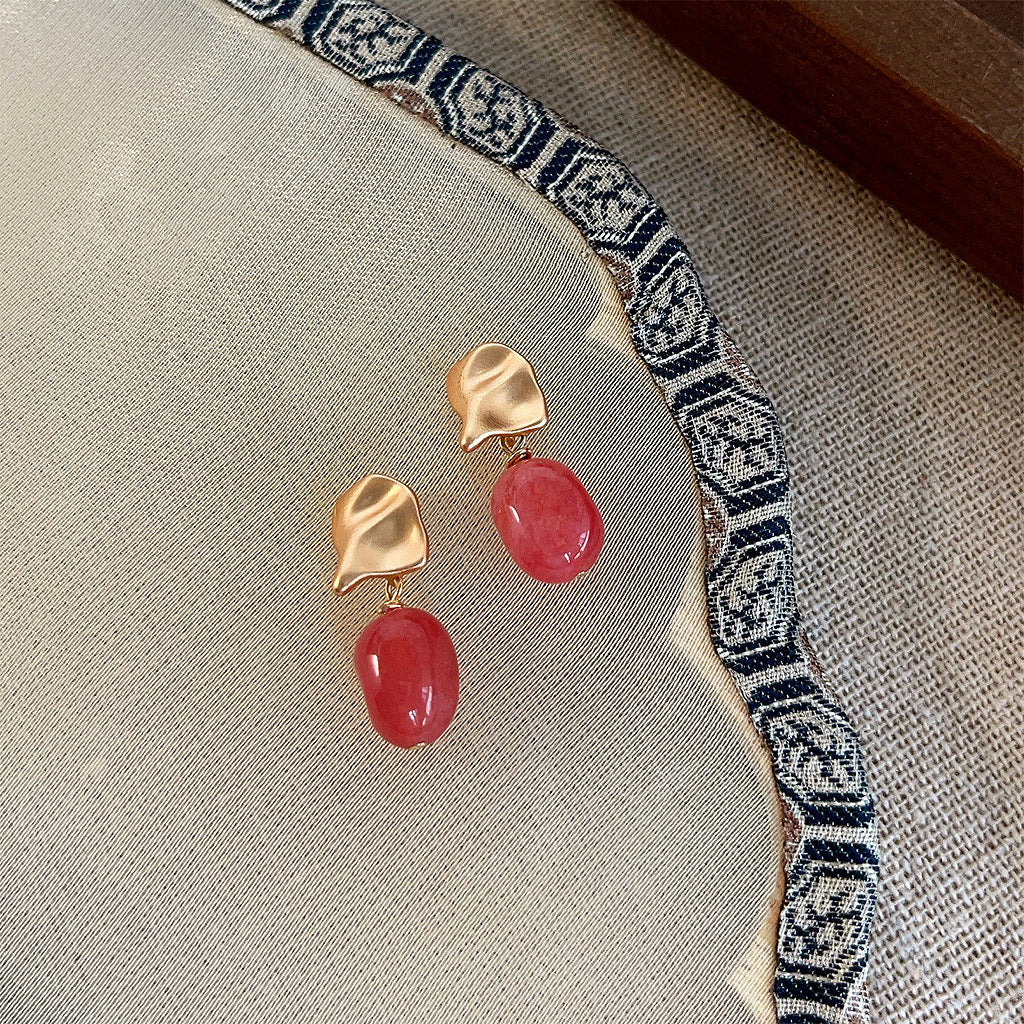 C관 - 천연석 핸드메이드 무광 도금 은침 귀걸이 [4192-4193] 24.05-5