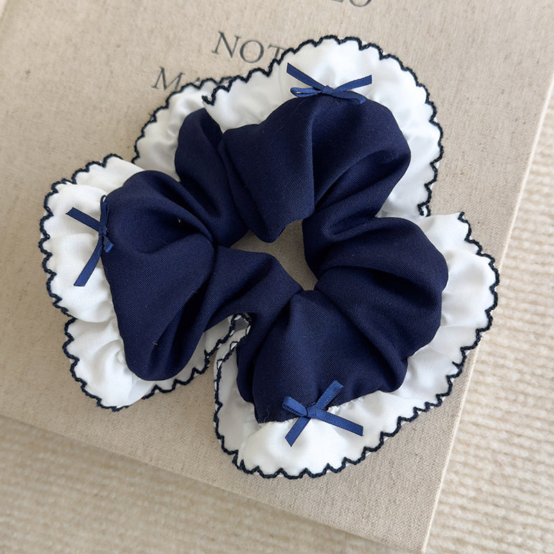 E관 - 블루 체크 패브릭 레이스 리본 곱창 헤어밴드 [26462] 25.10-2