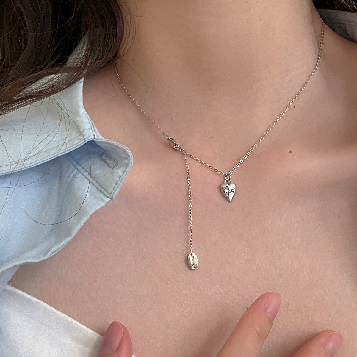 A관 - 925 실버 하트 십자가 큐빅 체인 목걸이 [XL-1209] 25.10-4