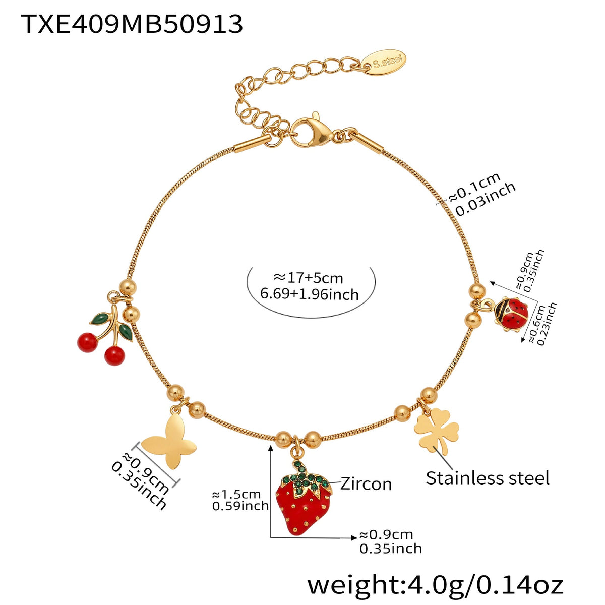 D관 - 체리 딸기 펜던트 18K 도금 스테인리스 스틸 목걸이 팔찌 발찌 [TXP409-TXE409-TXS409] 25.09-3