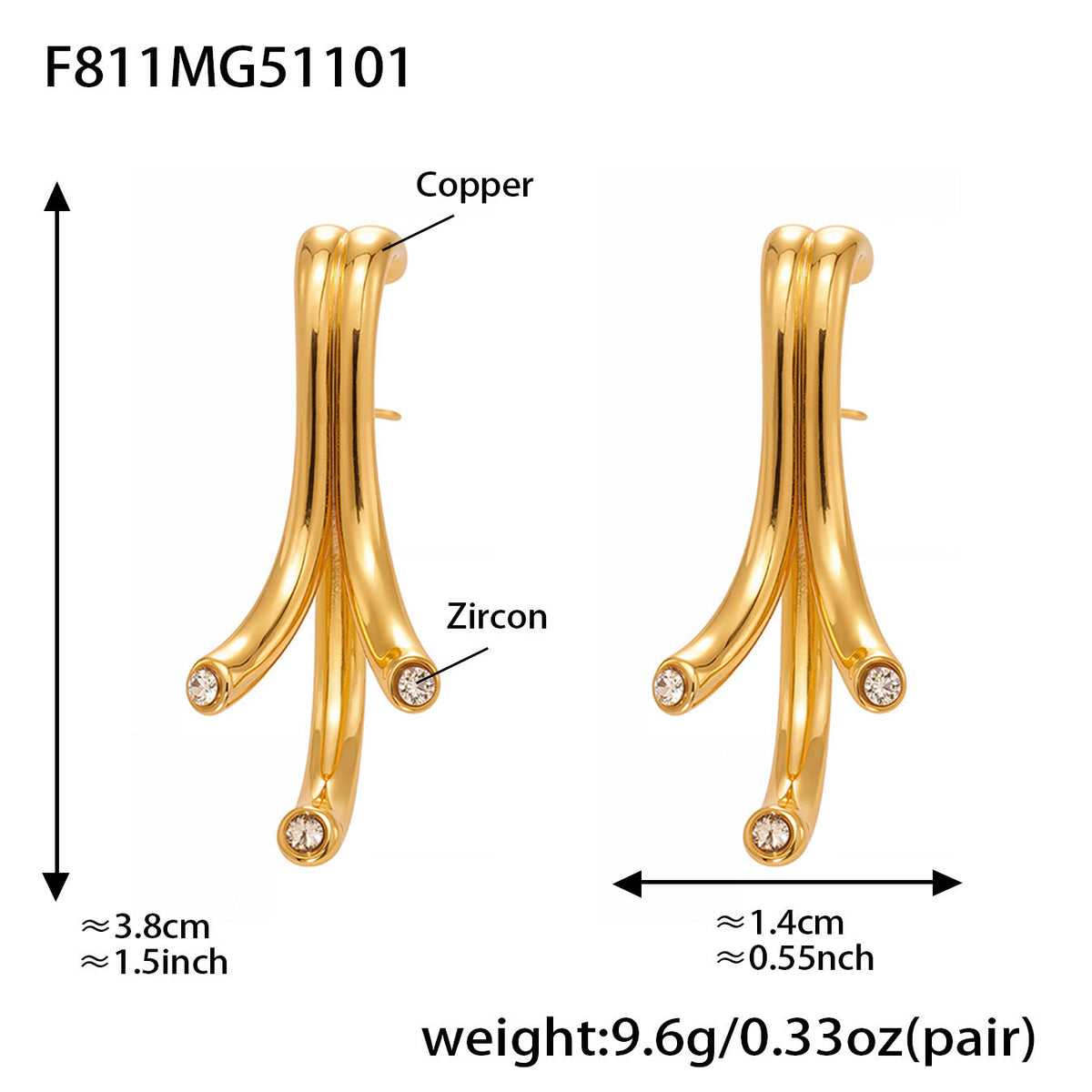 D관 - 미니 큐빅 물줄기 나무가지 모양 귀걸이 [F811] 25.11-1