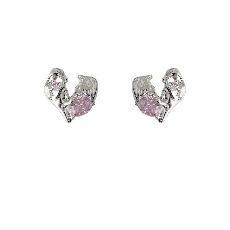 C관 - 미니 큐빅 하트 비대칭 디자이너 독창적 귀걸이 [4483] 24.07-2