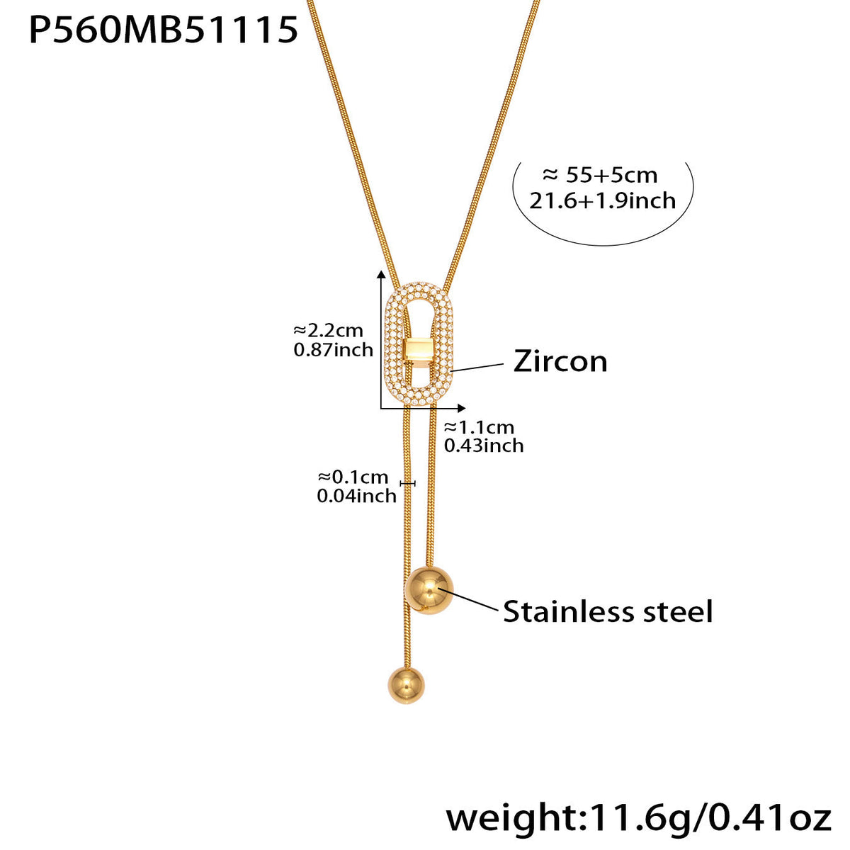 D관 - 큐빅 조절형 18K 도금 스테인리스 스틸 목걸이 [P560] 25.11-3