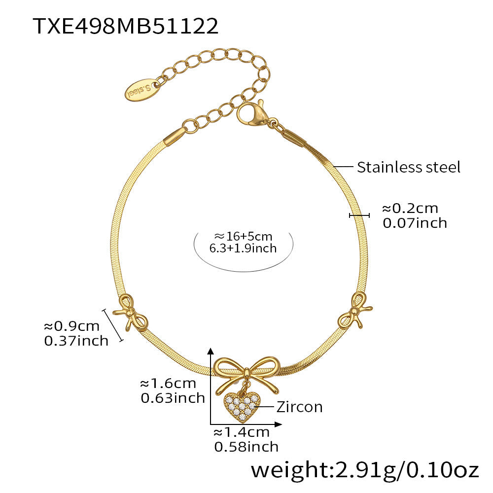 D관 - 스테인리스 스틸 리본 하트 풀큐빅 18K 도금 팔찌 목걸이 [TXP499] 25.11-4