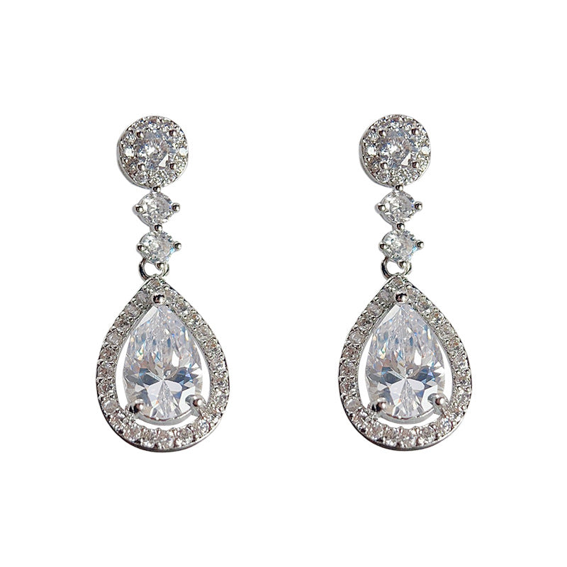 C관 - 미니 큐빅 우아한 긴 물방울 은침 귀걸이 [3884] 24.04-4