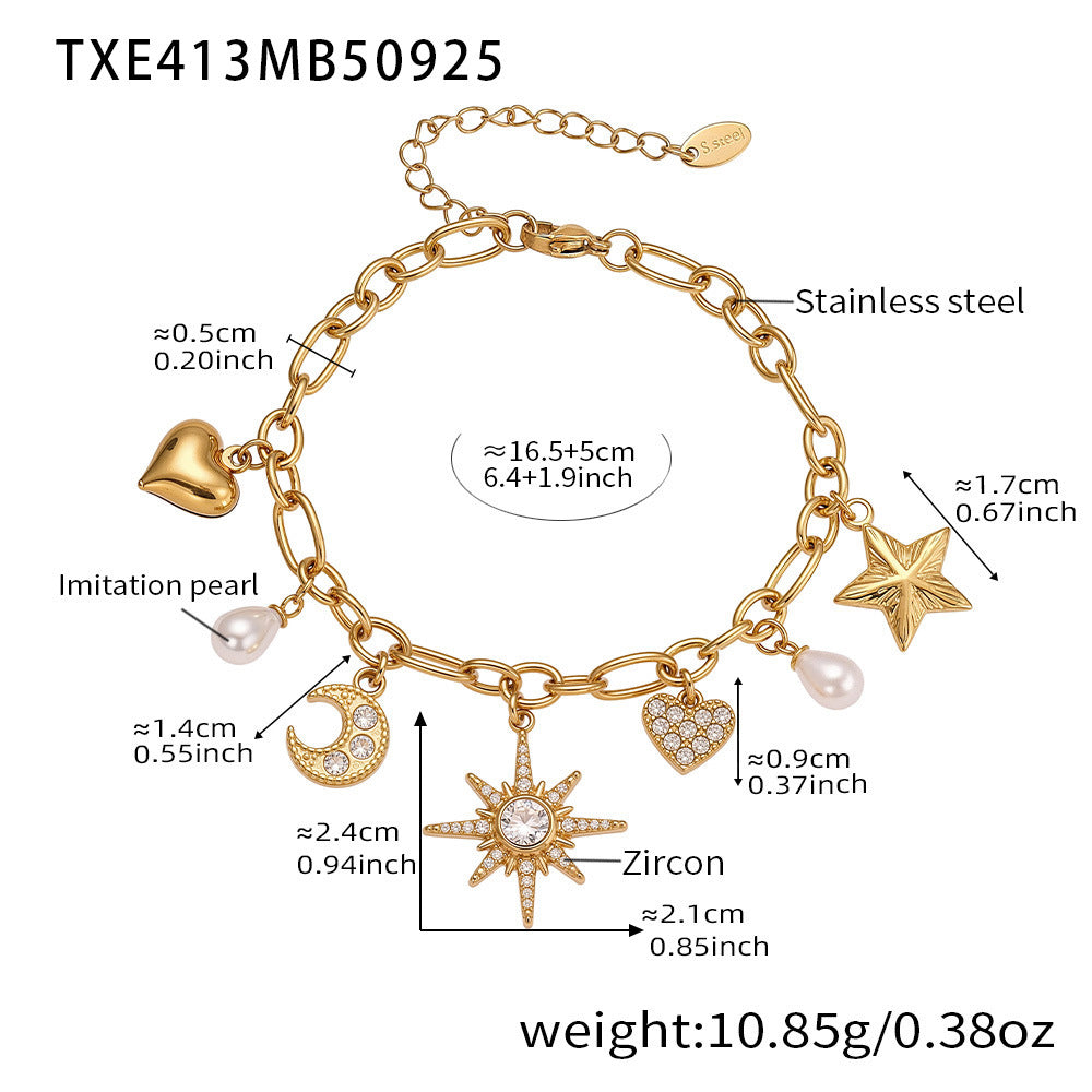 D관 - 스테인리스 스틸 별 달 하트 큐빅 진주 목걸이 팔찌 [TXP413] 25.10-1