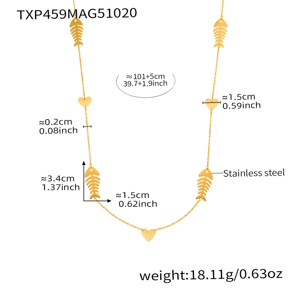 D관 - 스테인리스 18K 도금 물고기뼈 하트 디자인 목걸이 귀걸이 반지 [TXP459] 25.10-5