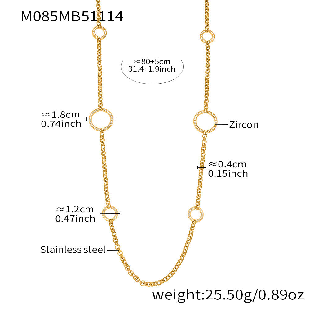 D관 - 큐빅 O체인 더블 레이어드 스테인리스 스틸 롱 목걸이 [M085] 25.11-3