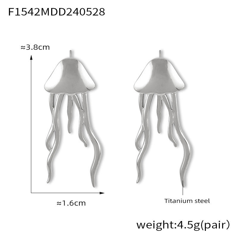 D관 - 티타늄 스틸 18K 도금 해파리 태슬 디자인 럭셔리 귀걸이 [F1542] 24.06-1