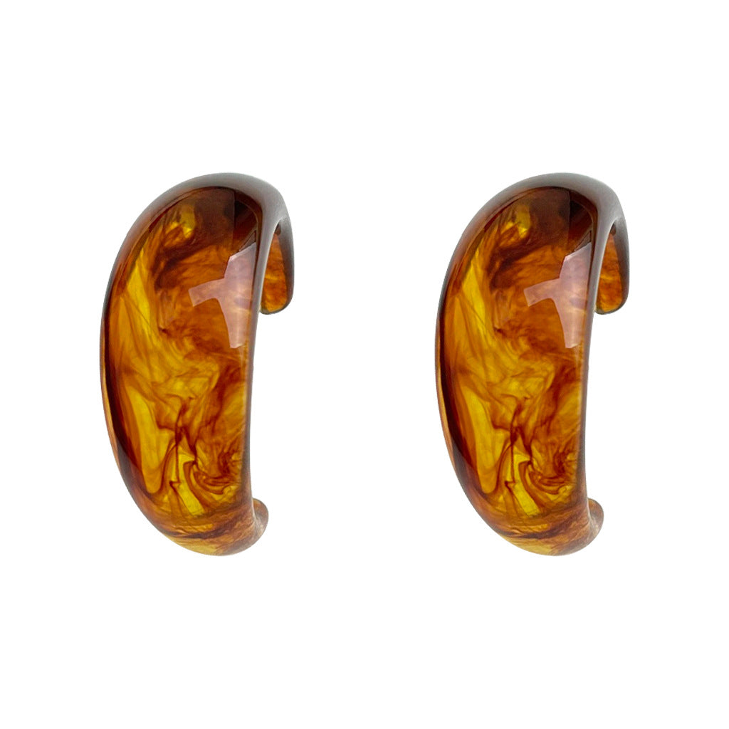 C관 - 925 은침 브라운 원형 레진 대형 귀걸이 [7004] 25.11-1