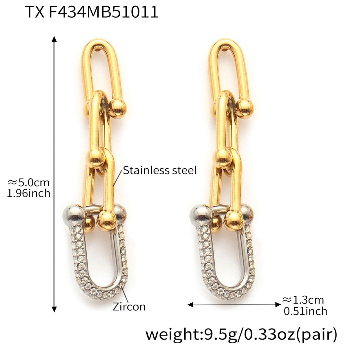 D관 - 스테인리스 스틸 18K 도금 말굽 버클 큐빅 목걸이 팔찌 귀걸이 [TXP434-TXE434-TXF434] 25.10-3