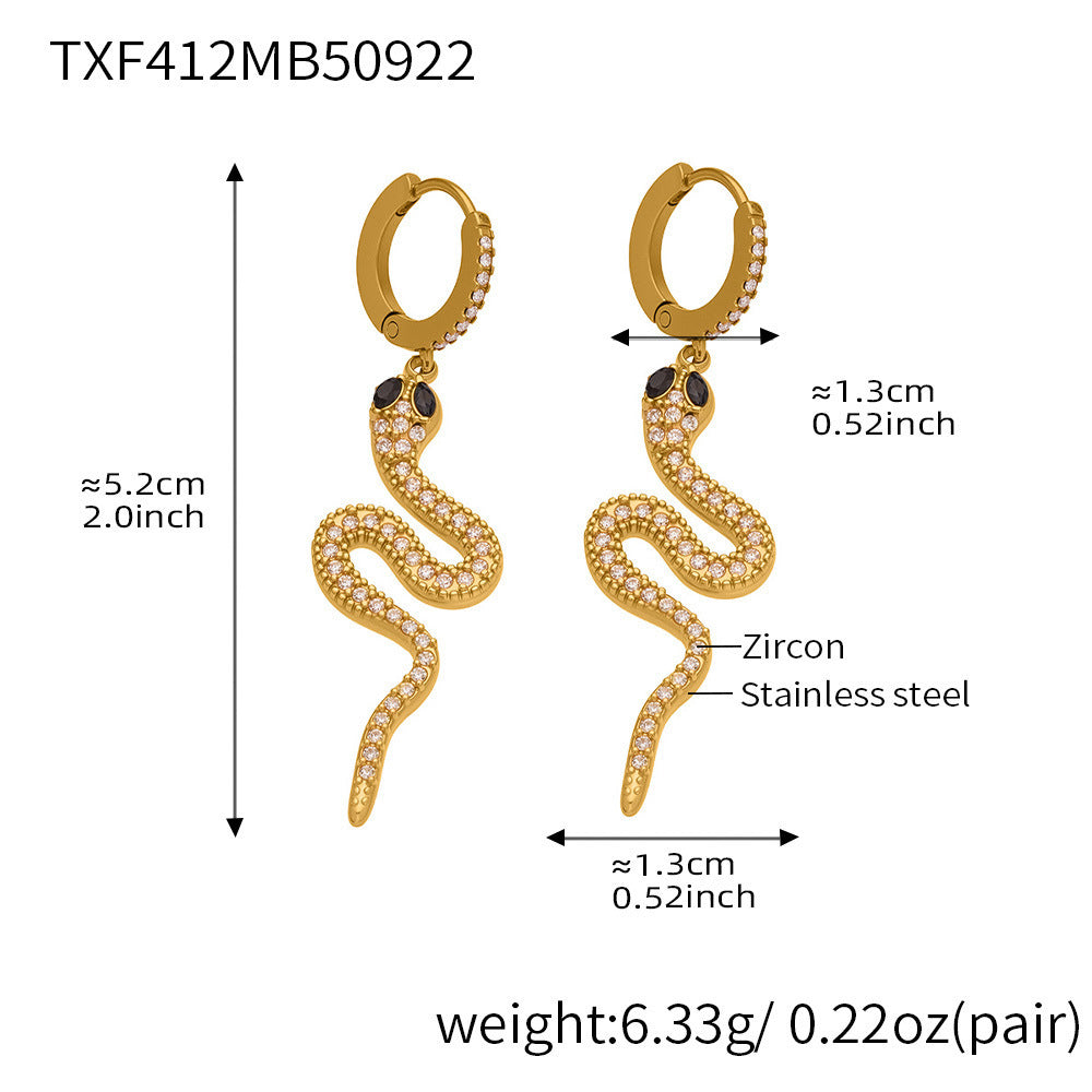 D관 - 18K 도금 스테인리스 스틸 큐빅 뱀 디자인 반지 귀걸이 [TXF412] 25.10-1
